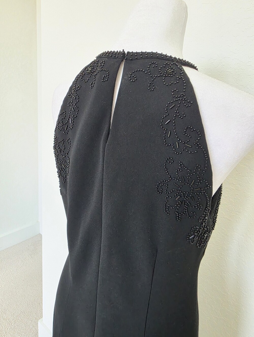 Black Cocktail Dress Beaded Halter Midi Dress Size 12 - Picture 7 of 7